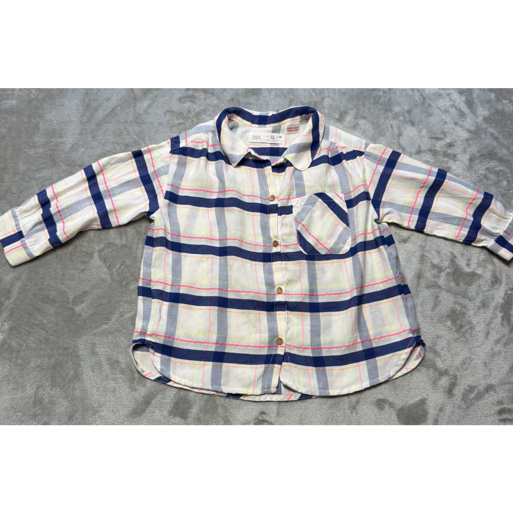 ZARA Kids 2-3 Years Plaid Button Up Shirt 98cm Neon Stripe Unisex Boys Girls
